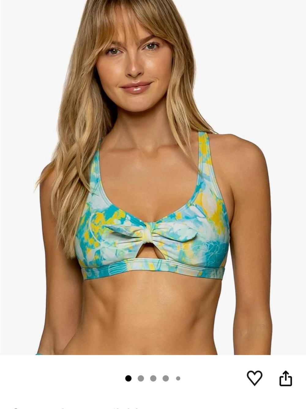 Women’s Blue & Yellow Floral Tie-Front Swim Top
